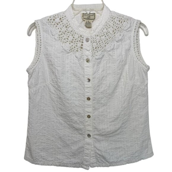 APRIL CORNELL Crochet Lace Blouse Size Small White Sleeveless Cottagecore - Picture 6 of 6